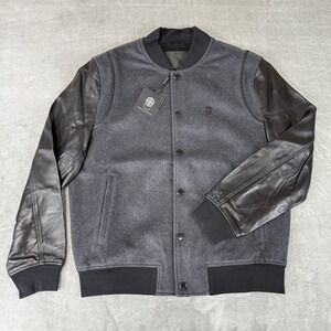 Cadogan Sabin Varsity Jacket Mens Medium Black Napa Lambskin Leather New NWT